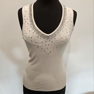 NWT White House Black Market Women's Cream Sleeveless Beaded Tank Top Size XS